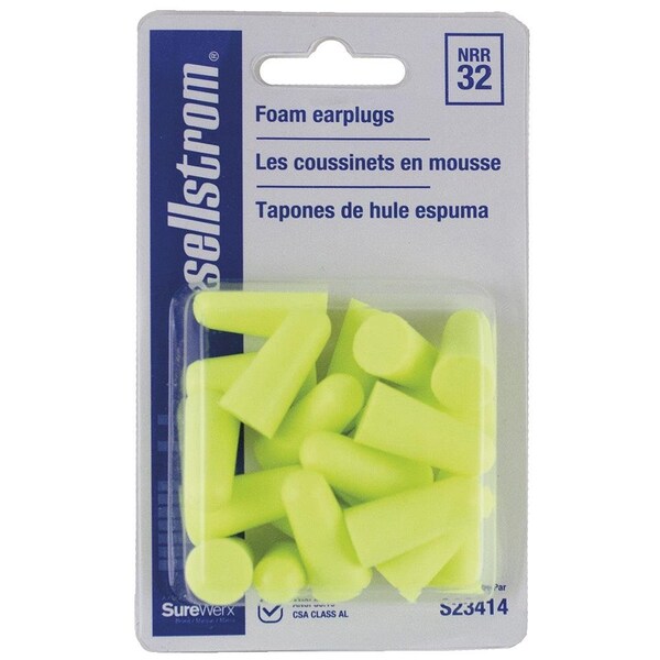 Sellstrom Disposable Polyurethane Foam Ear Plugs, Bullet Shape, 32dB, Hi-Vis Green, 200 PK S23414 - main